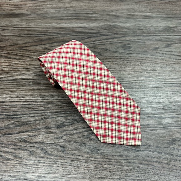 Polo Ralph Lauren Red, White & Grey Plaid Cotton Tie - Picture 1 of 6